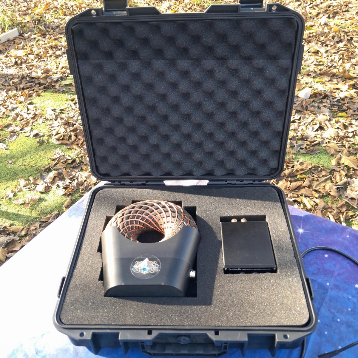 Bobina Torus Rodin 185mm con Shungita | Dispositivo PEMF de Ondas de Vórtice, Maleta Rígida y Amplificador 100W - Mundo Orgon