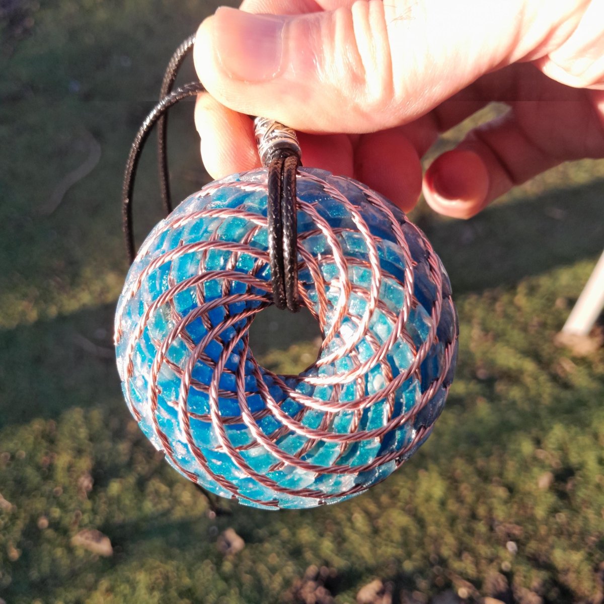 Colgante Bobina Rodin con Amazonita Azul 62 mm - Mundo Orgon