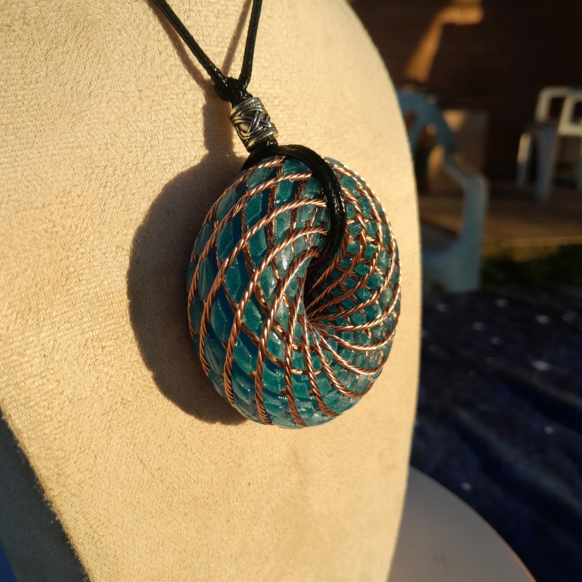 Colgante Bobina Rodin con Amazonita Azul 62 mm - Mundo Orgon