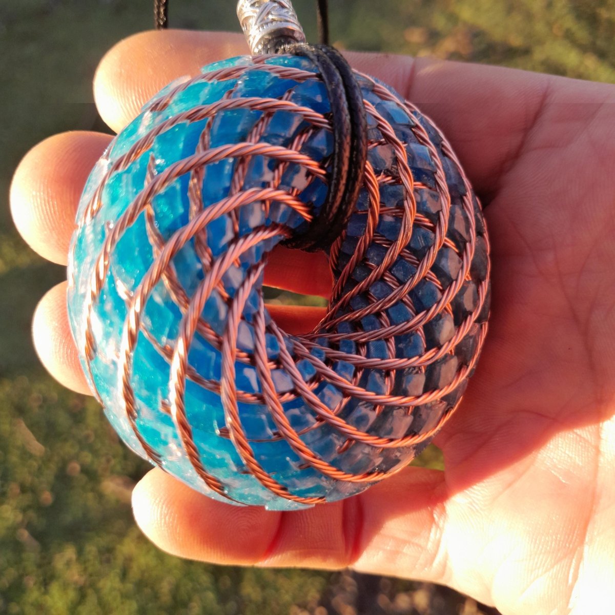 Colgante Bobina Rodin con Amazonita Azul 62 mm - Mundo Orgon