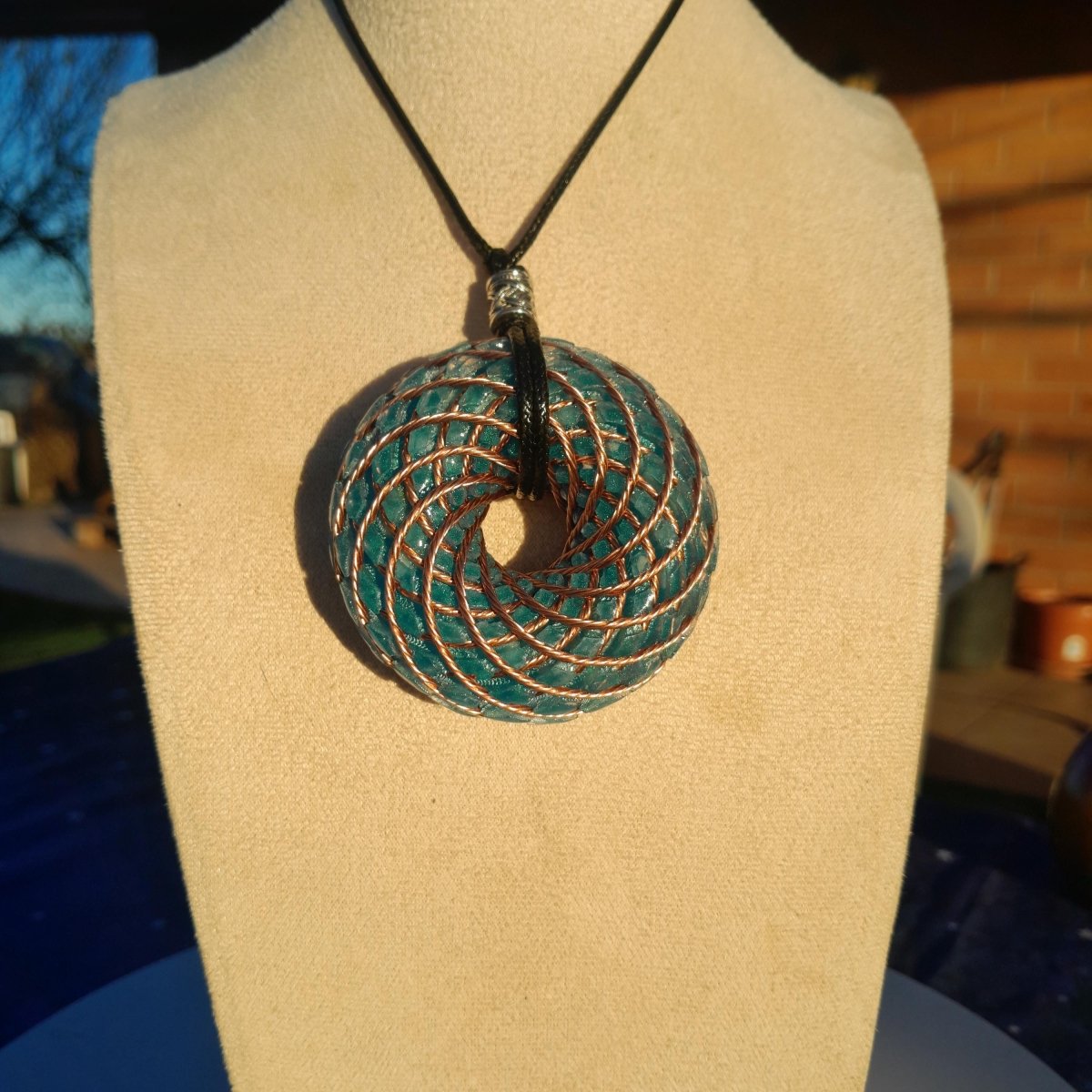 Colgante Bobina Rodin con Amazonita Azul 62 mm - Mundo Orgon