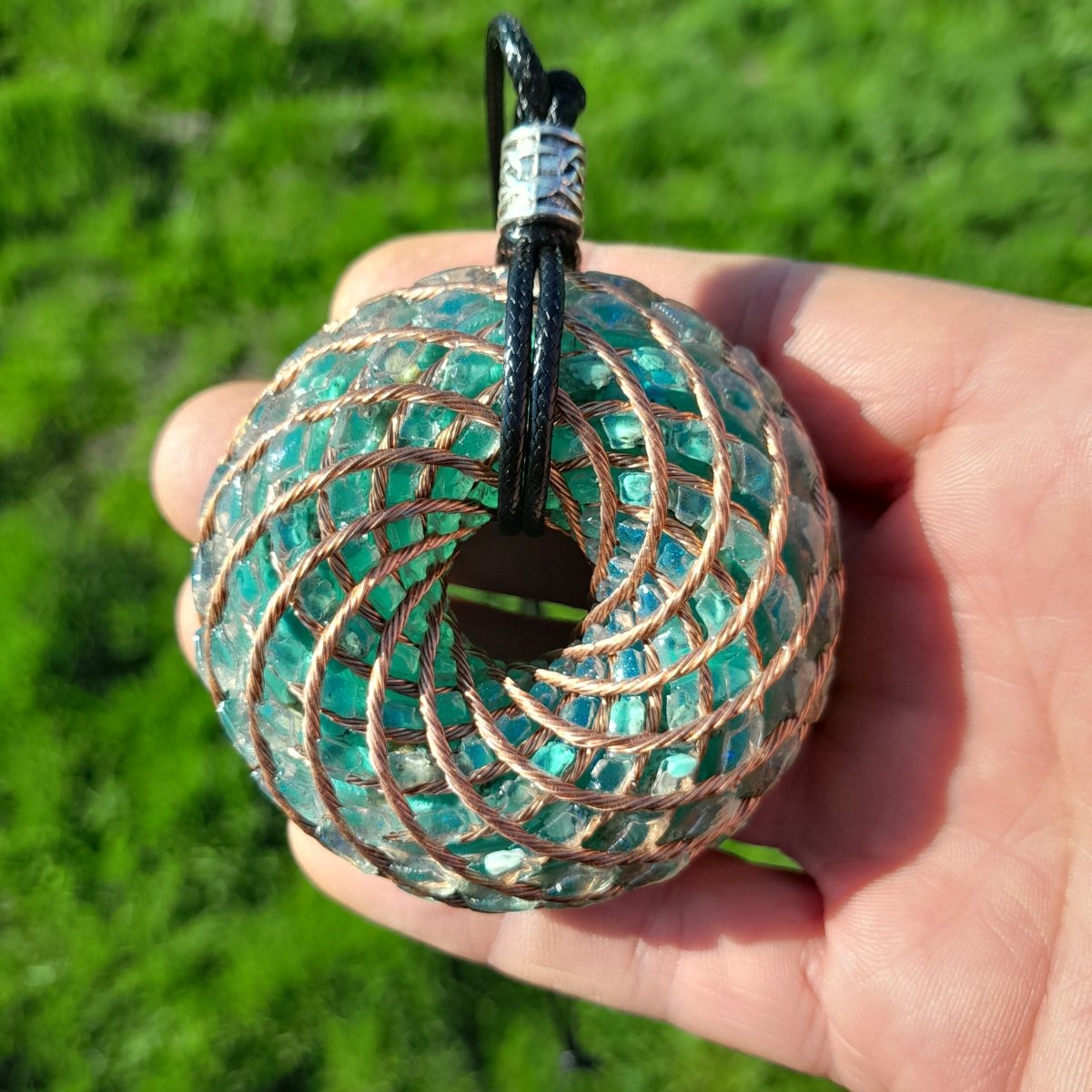 Colgante Bobina Rodin con Turquesa Azul 62 mm - Mundo Orgon LTD