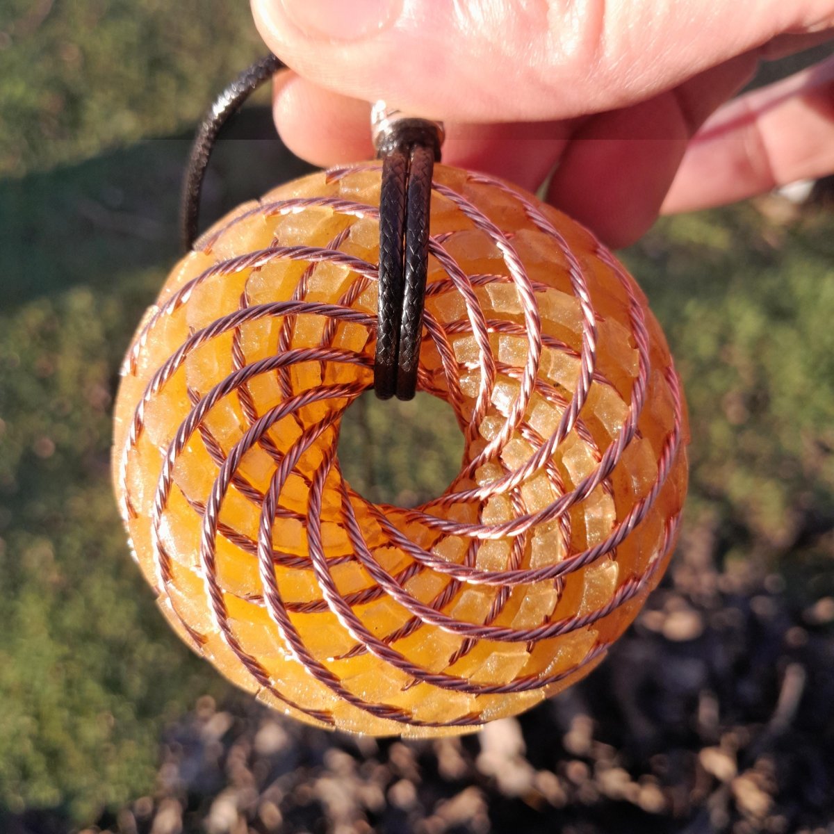 Colgante Bobina Rodin Cuarzo Citrino 62 mm - Mundo Orgon