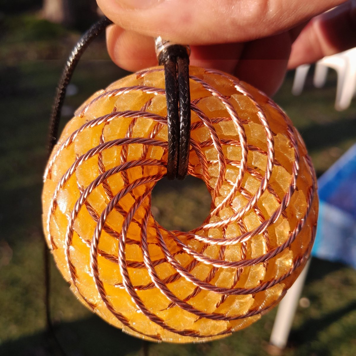 Colgante Bobina Rodin Cuarzo Citrino 62 mm - Mundo Orgon