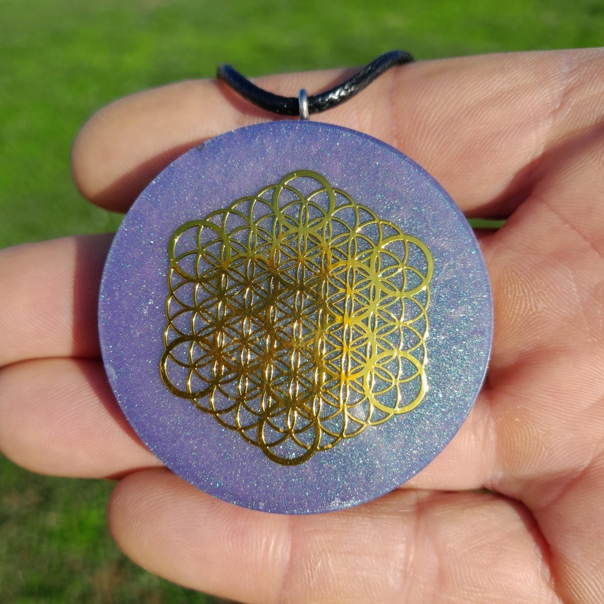 Colgante Orgonita Flor de la Vida Violeta con Shungita - Mundo Orgon