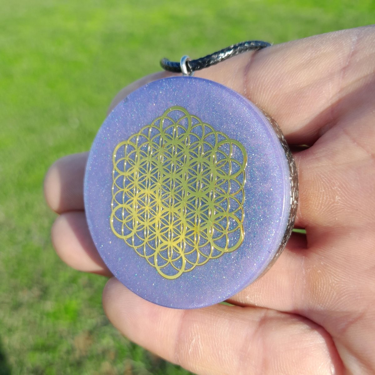 Colgante Orgonita Flor de la Vida Violeta con Shungita - Mundo Orgon