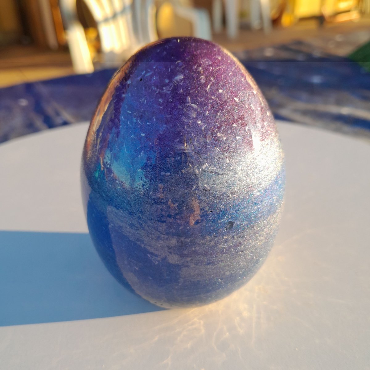 Huevo Orgonita Aguas Azules y Violeta con Shungita - Mundo Orgon LTD