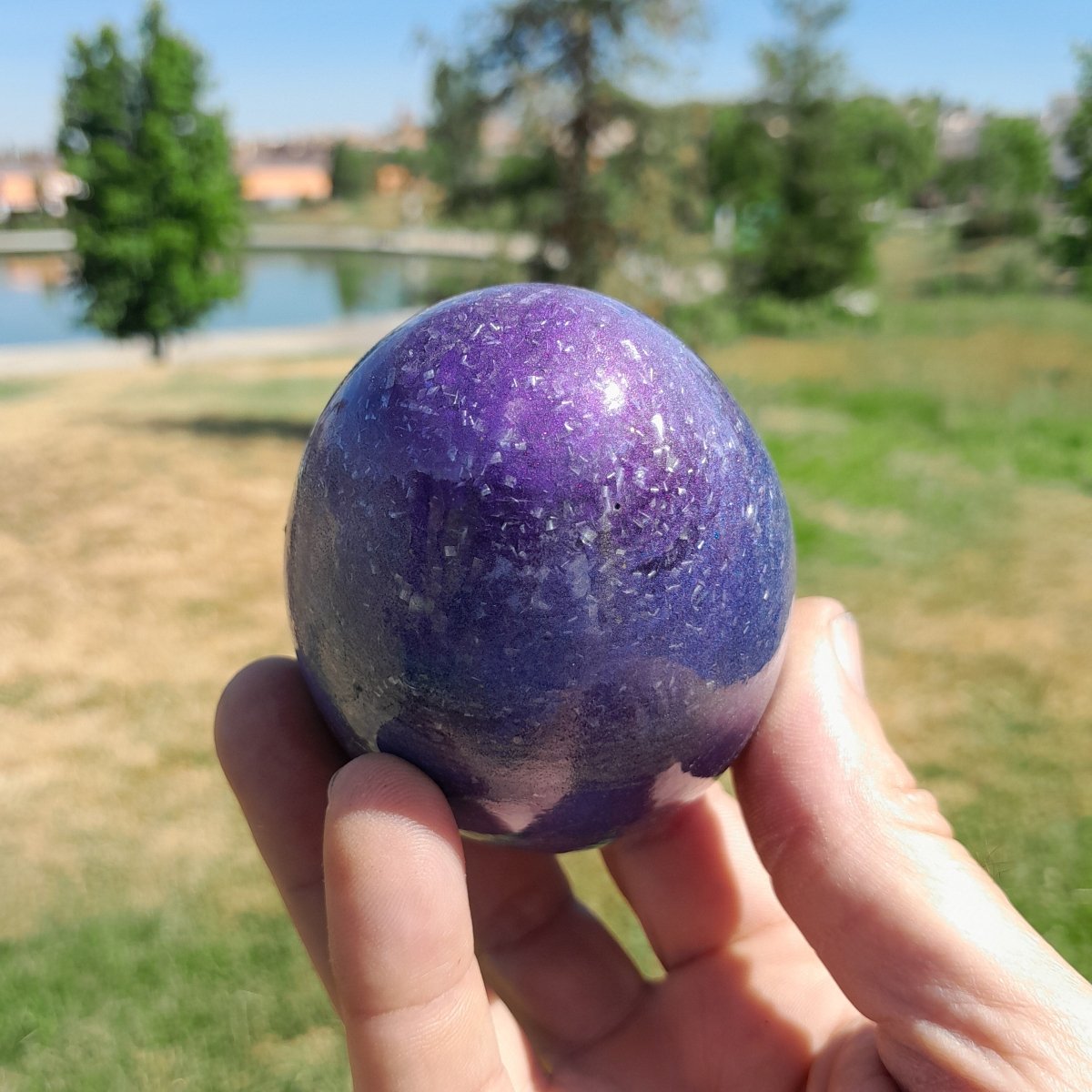 Huevo Orgonita Aguas Azules y Violeta con Shungita - Mundo Orgon LTD