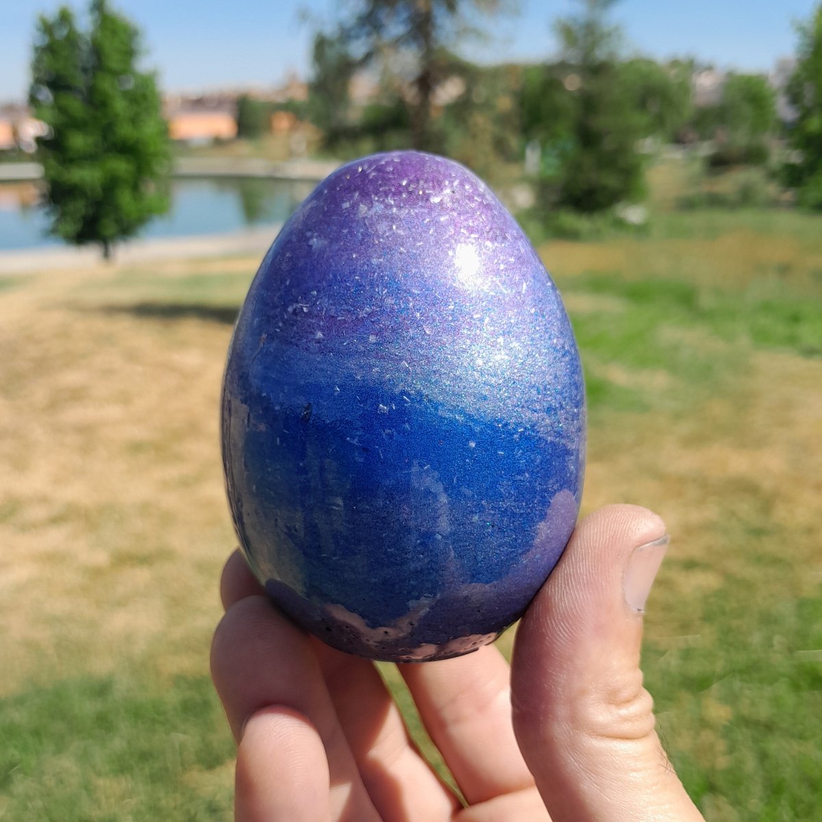 Huevo Orgonita Aguas Azules y Violeta con Shungita - Mundo Orgon LTD