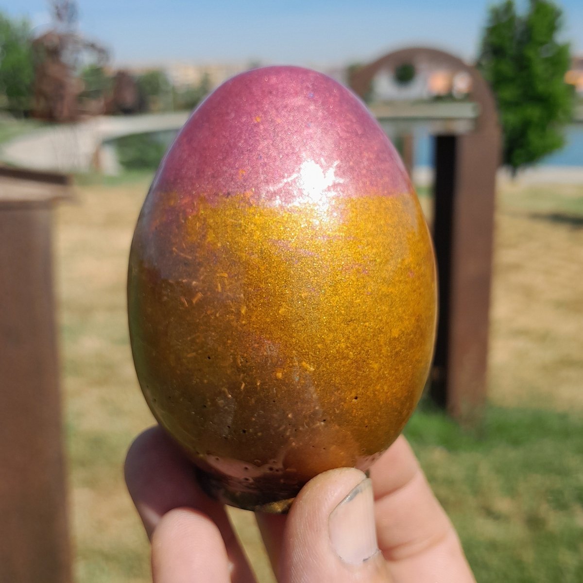 Huevo Orgonita Aguas Naranja y Rosa con Shungita - Mundo Orgon LTD
