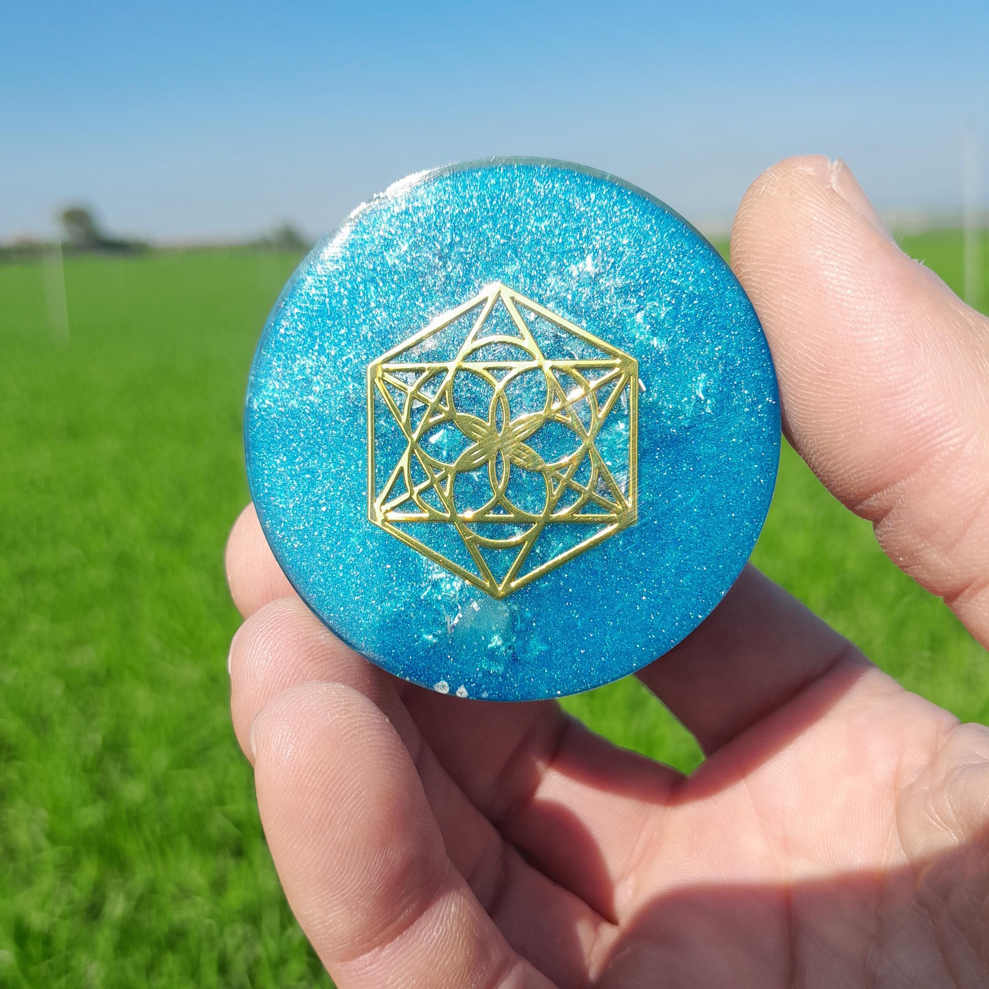 Orgonita de Bolsillo Flor de la Vida con Shunguita- Protección 5G- Pocket Orgonites