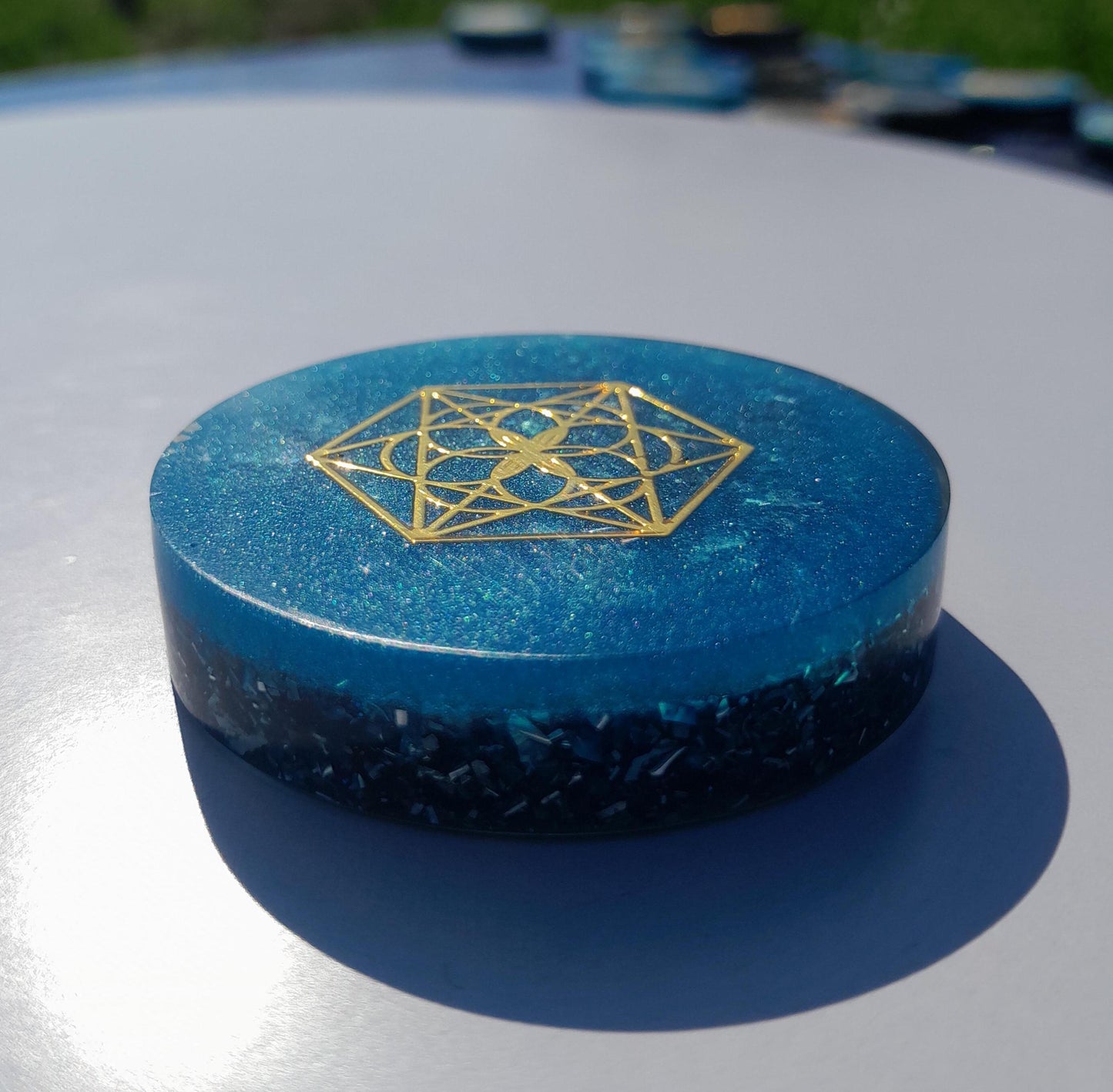 Orgonita de Bolsillo Flor de la Vida con Shunguita- Protección 5G- Pocket Orgonites
