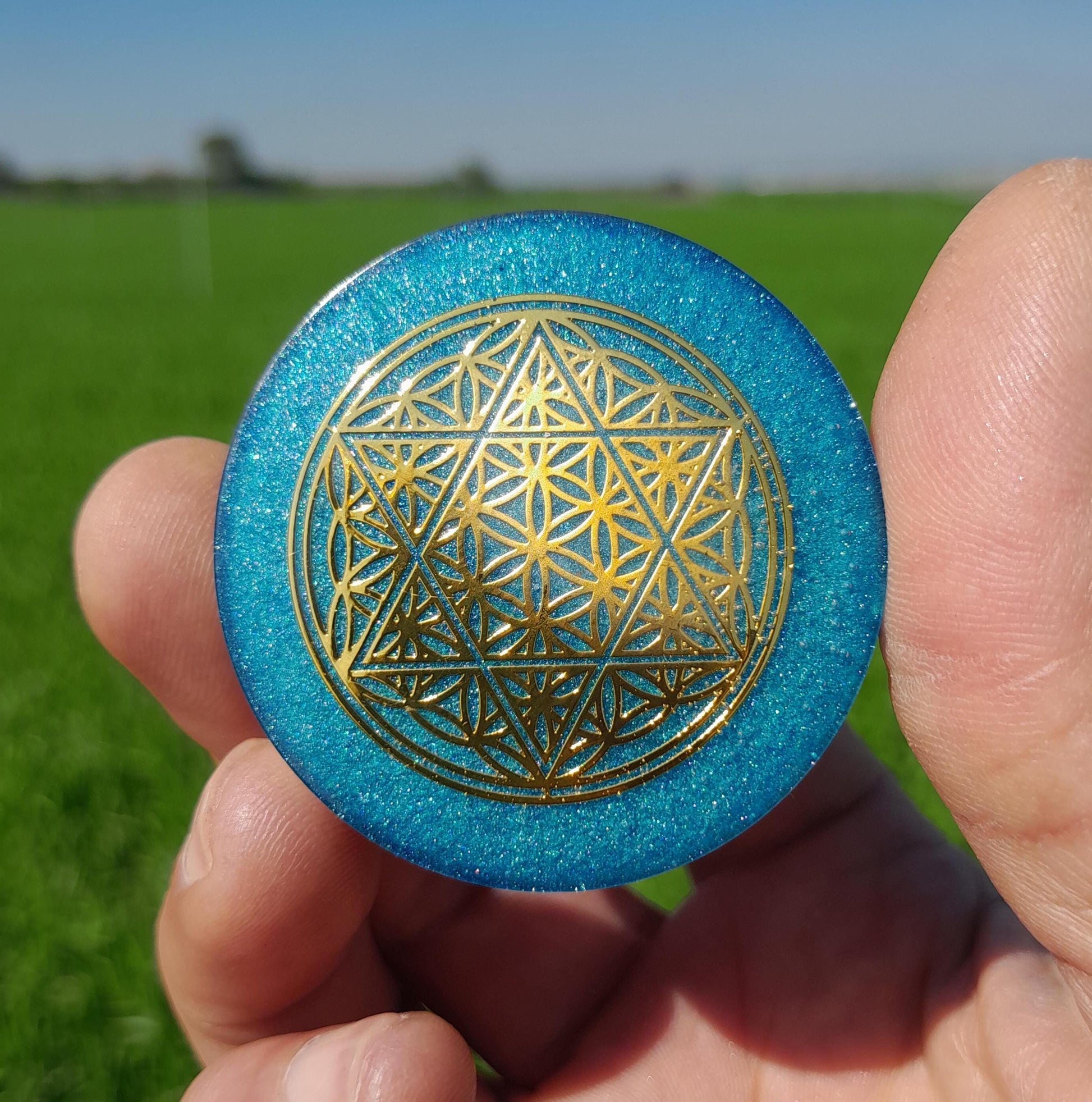 Orgonita de Bolsillo Flor de la Vida con Shunguita- Protección 5G- Pocket Orgonites