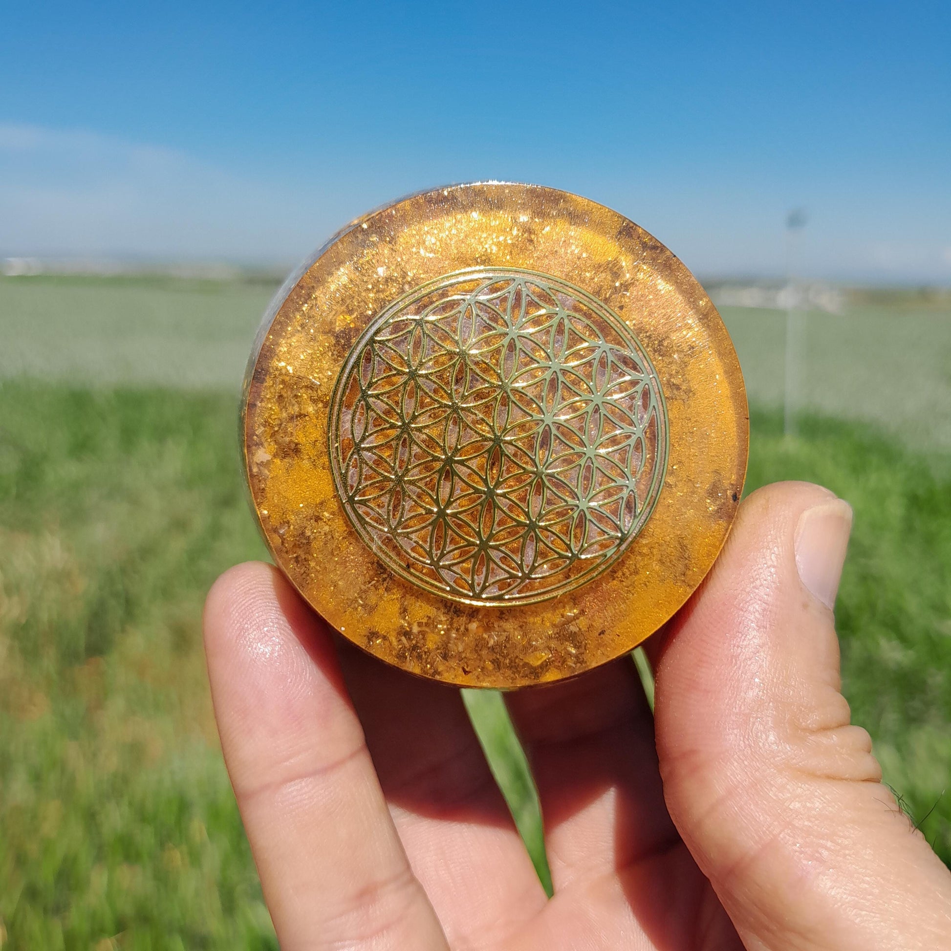 Orgonita Flor de la Vida Marrón- Protección 5G- Transmutador de Energías