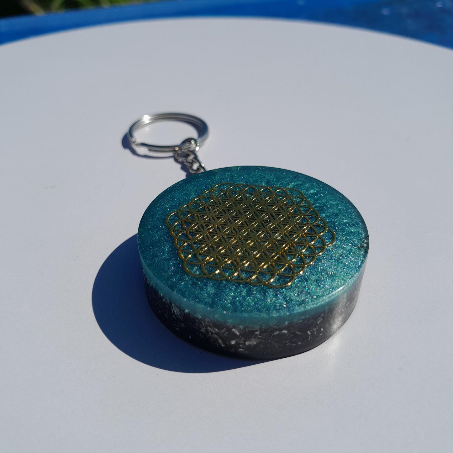 Llavero Orgonita Flor de la Vida con Shunguita- Orgonite Keychain