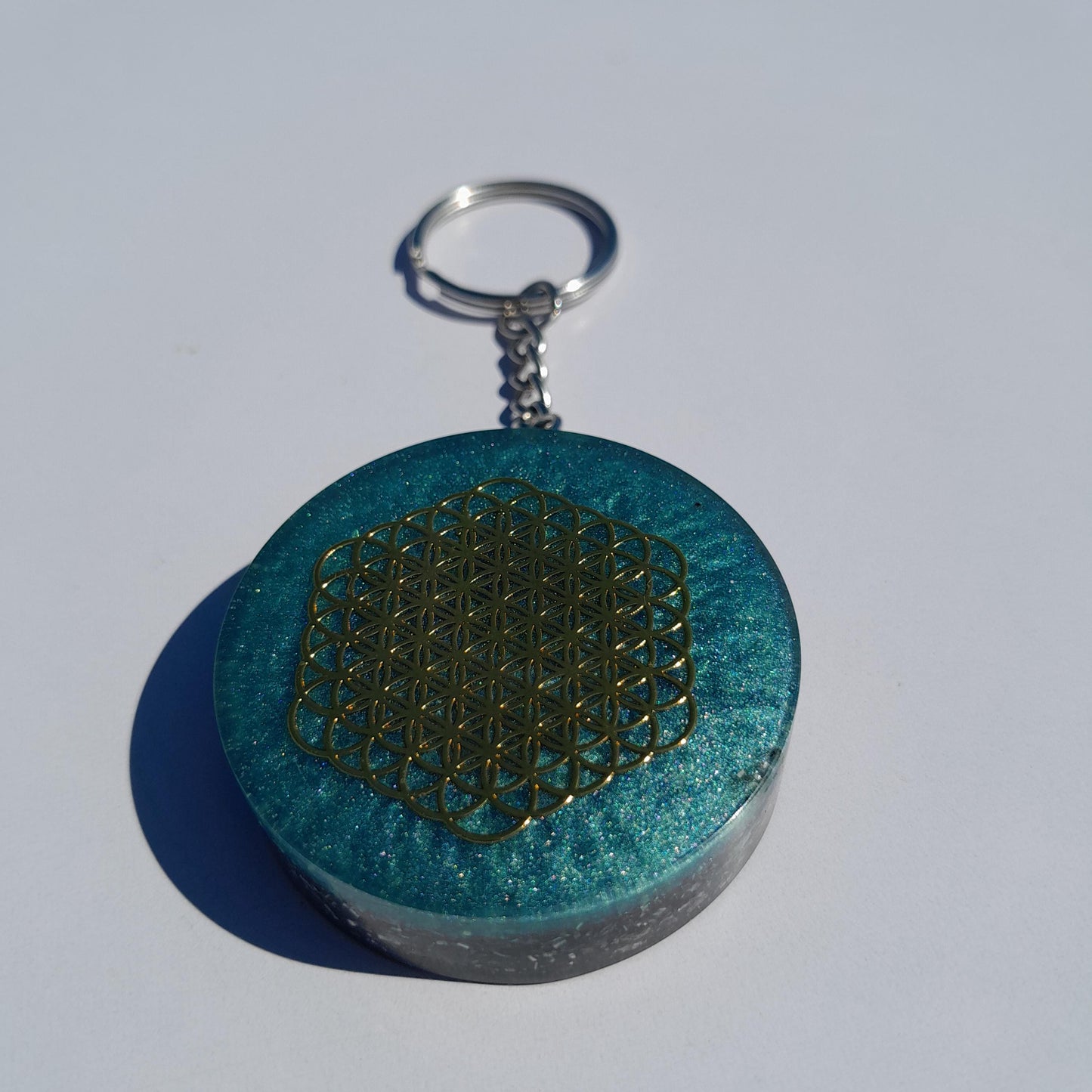 Llavero Orgonita Flor de la Vida con Shunguita- Orgonite Keychain