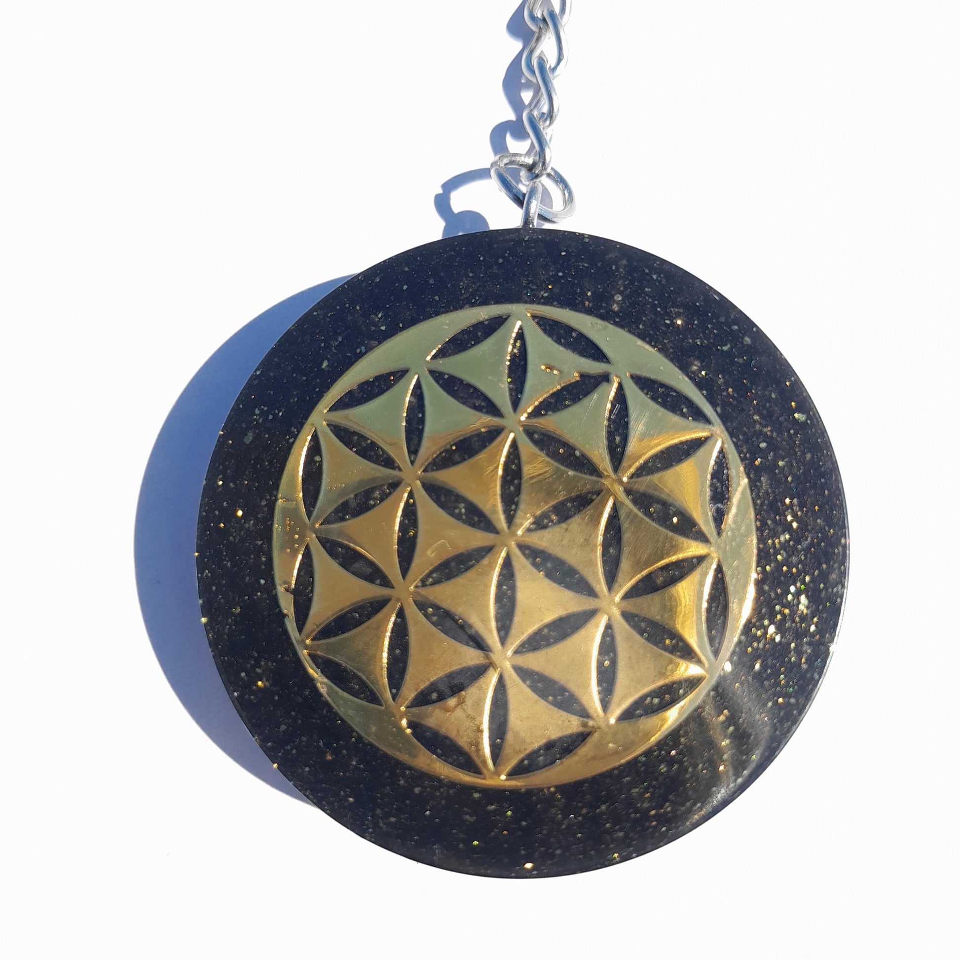 Llavero Orgonita Flor de la Vida con Shunguita- Protector 5G- Orgone Energy