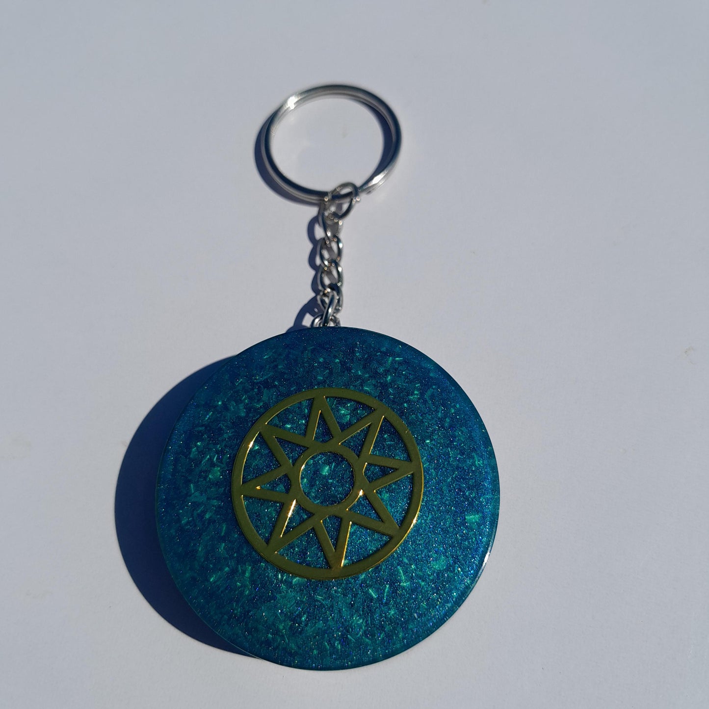 Llavero Orgonita Estrella de 8 Puntas Azul con Shunguita- Orgonite Keychain