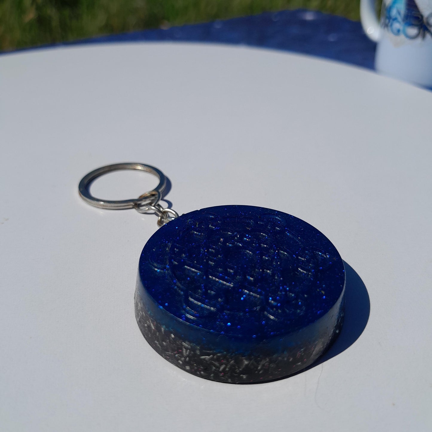 Llavero Orgonita Cubo de Metatron Azul- Protector 5G- Orgone Keychain