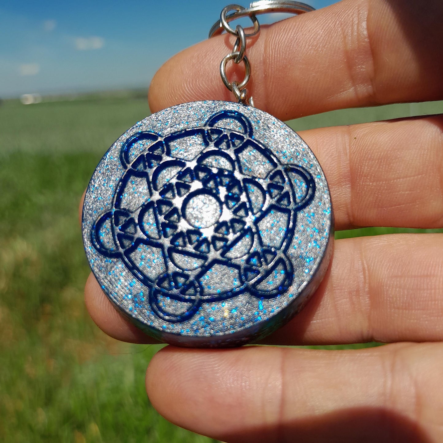 Llavero Orgonita Cubo de Metatron Azul- Protector 5G- Orgone Keychain