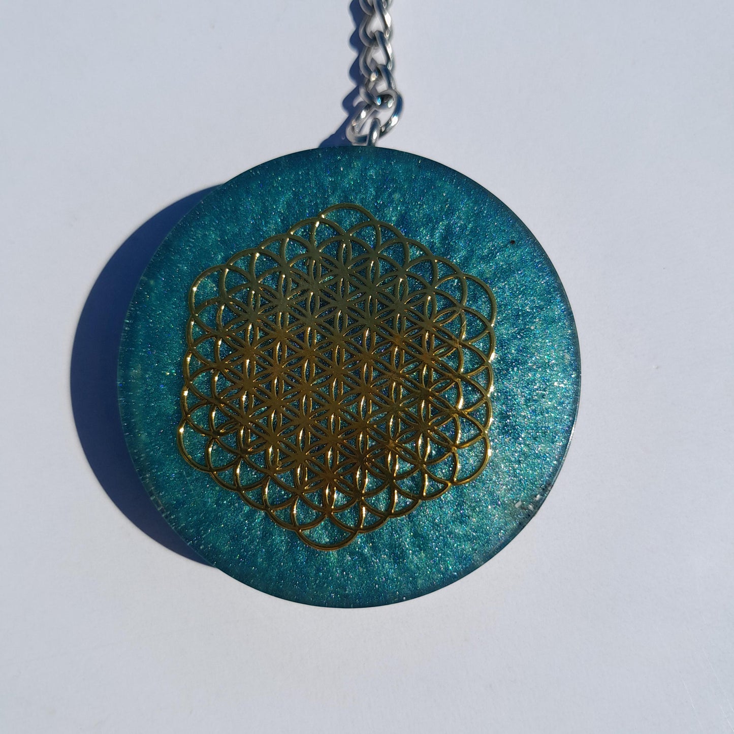 Llavero Orgonita Flor de la Vida con Shunguita- Orgonite Keychain