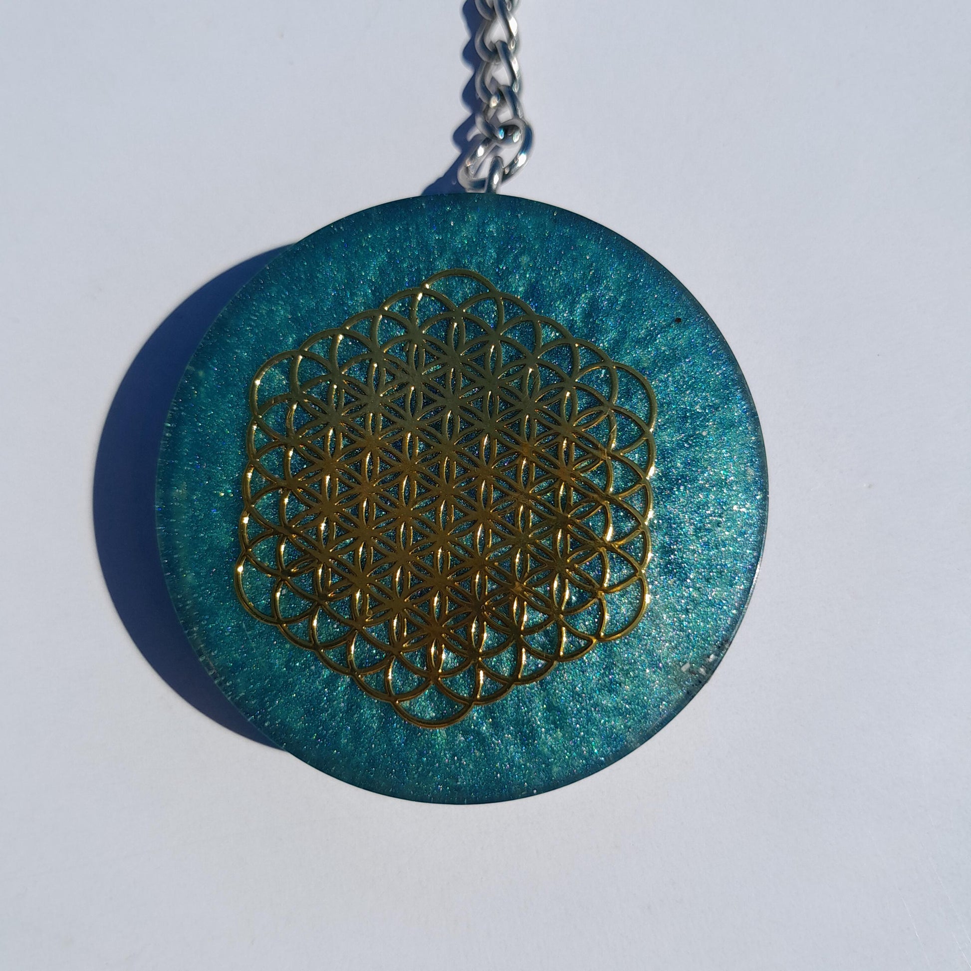 Llavero Orgonita Flor de la Vida con Shunguita- Orgonite Keychain