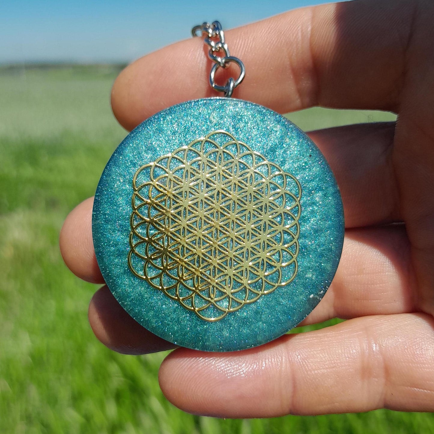 Llavero Orgonita Flor de la Vida con Shunguita- Orgonite Keychain