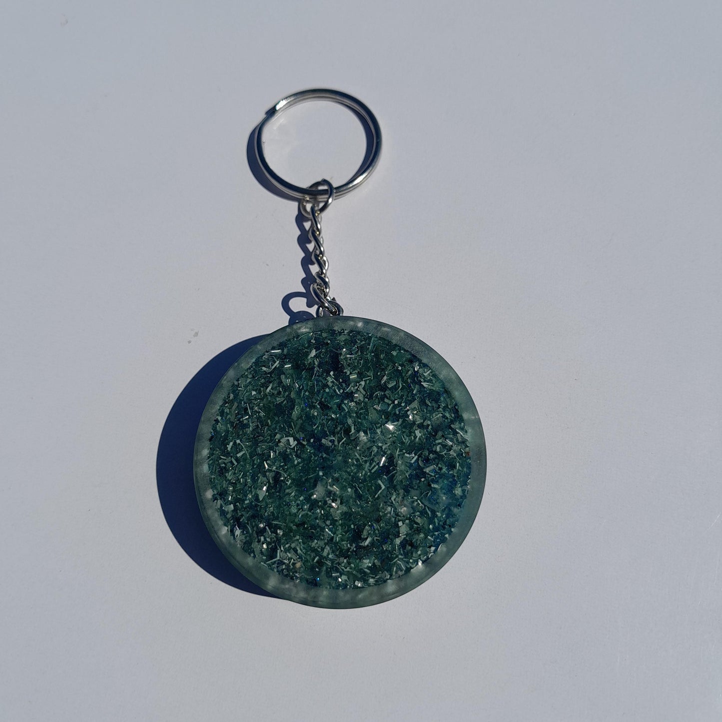 Llavero Orgonita Estrella de 8 Puntas Azul con Shunguita- Orgonite Keychain
