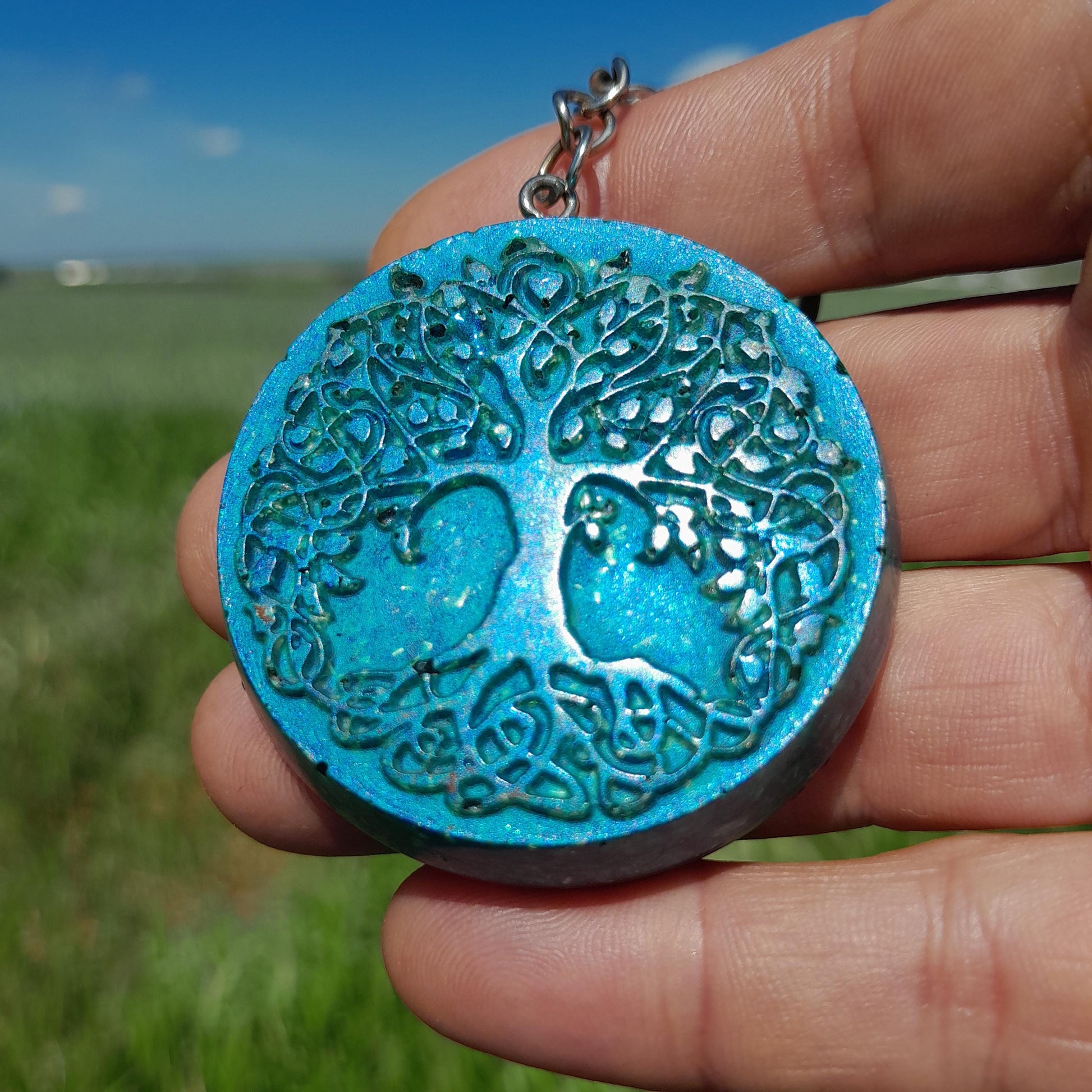 Llavero Orgonita Árbol de la Vida Azul- Protector 5G- Orgone Keychain