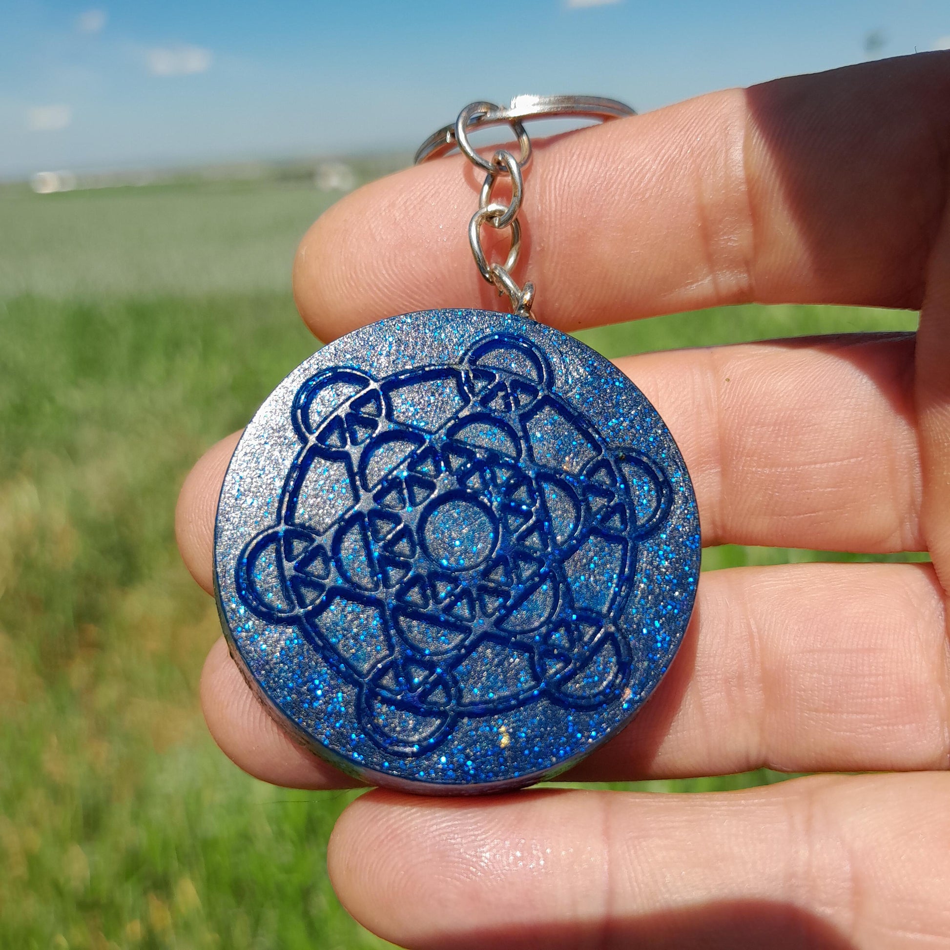 Llavero Orgonita Cubo de Metatron Azul- Protector 5G- Orgone Keychain