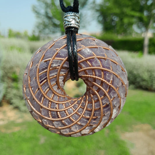 Bobina Rodin Chips de Amatista- Generador de Ondas de Vórtice- Energía Toroidal | Protección EMF | Joyería Energética Hecha a Mano