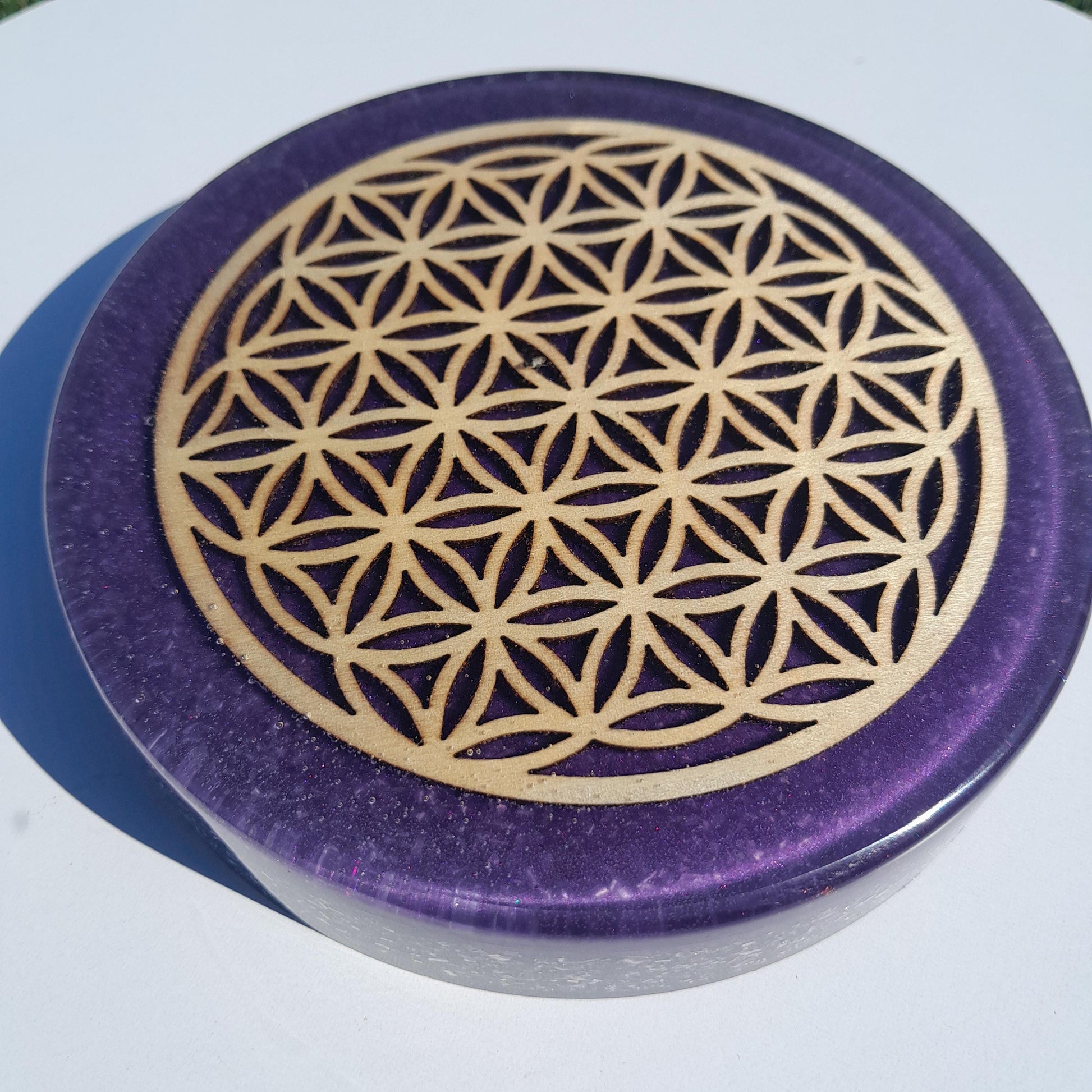 Placa de Carga de Orgón Flor de la Vida Violeta- Generador Energía para Alimentos y Bebidas- Orgone Generator