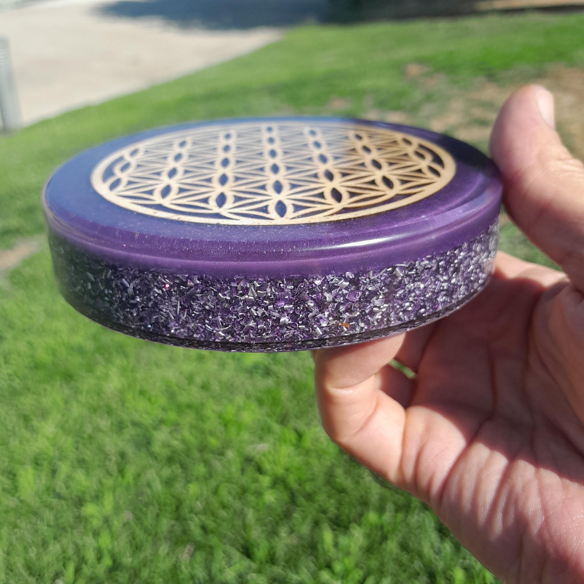 Placa de Carga de Orgón Flor de la Vida Violeta- Generador Energía para Alimentos y Bebidas- Orgone Generator