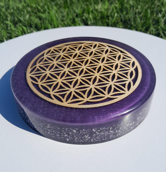 Placa de Carga de Orgón Flor de la Vida Violeta- Generador Energía para Alimentos y Bebidas- Orgone Generator