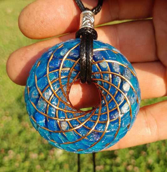 Bobina Torus Rodin Azul con Lapislázuli- 50mm- Generador de Ondas de Vórtice