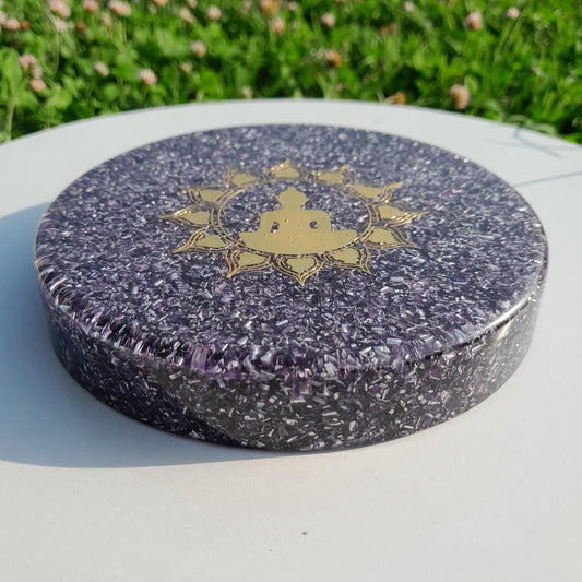 Placa de Carga Orgonica Buda con Flor de Loto – Energizador Natural para Alimentos y Bebidas Saludables