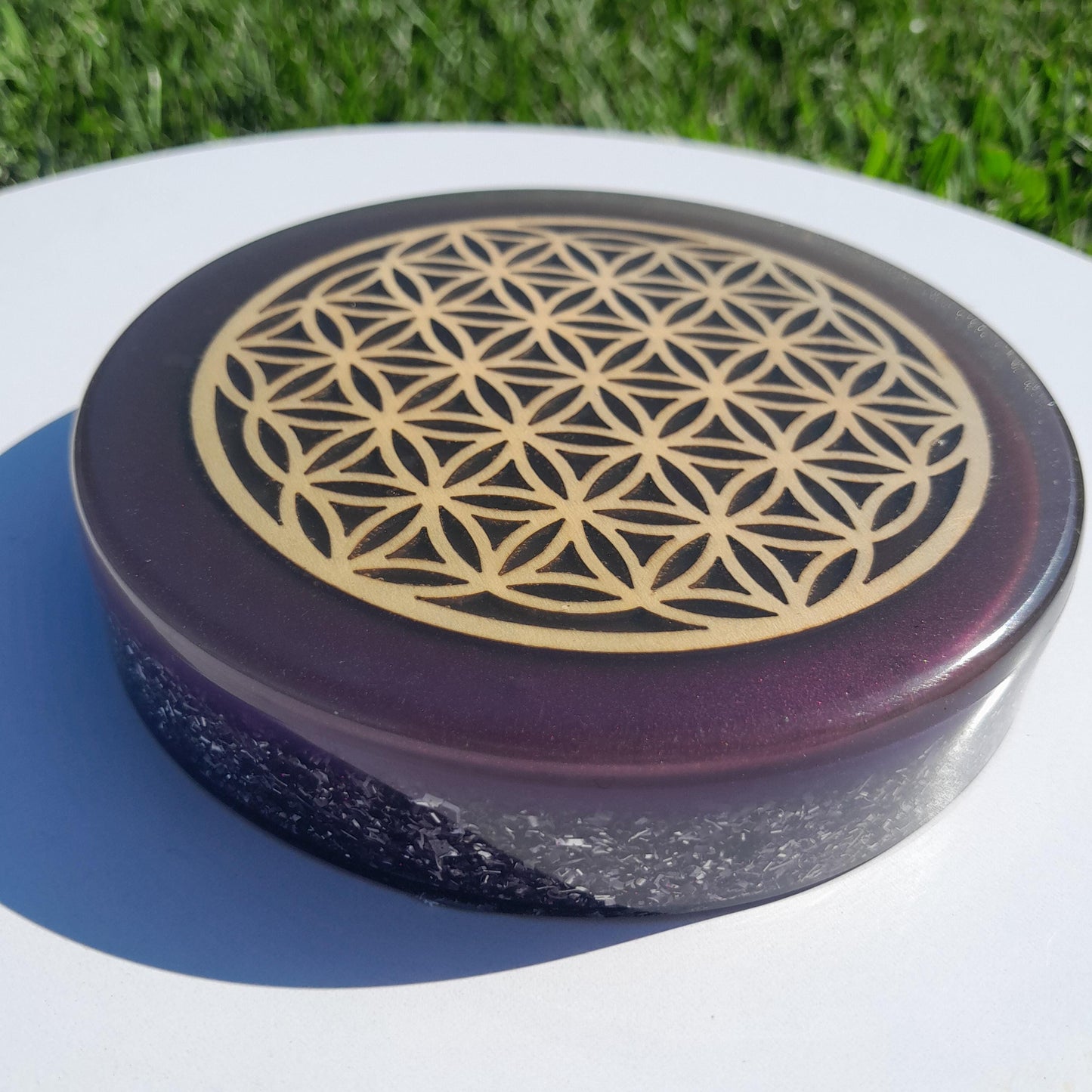 Placa de Carga de Orgón Flor de la Vida Violeta- Generador Energía para Alimentos y Bebidas- Orgone Generator