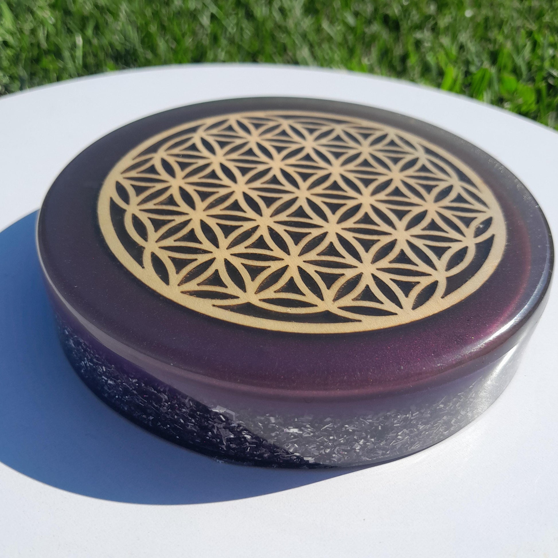 Placa de Carga de Orgón Flor de la Vida Violeta- Generador Energía para Alimentos y Bebidas- Orgone Generator