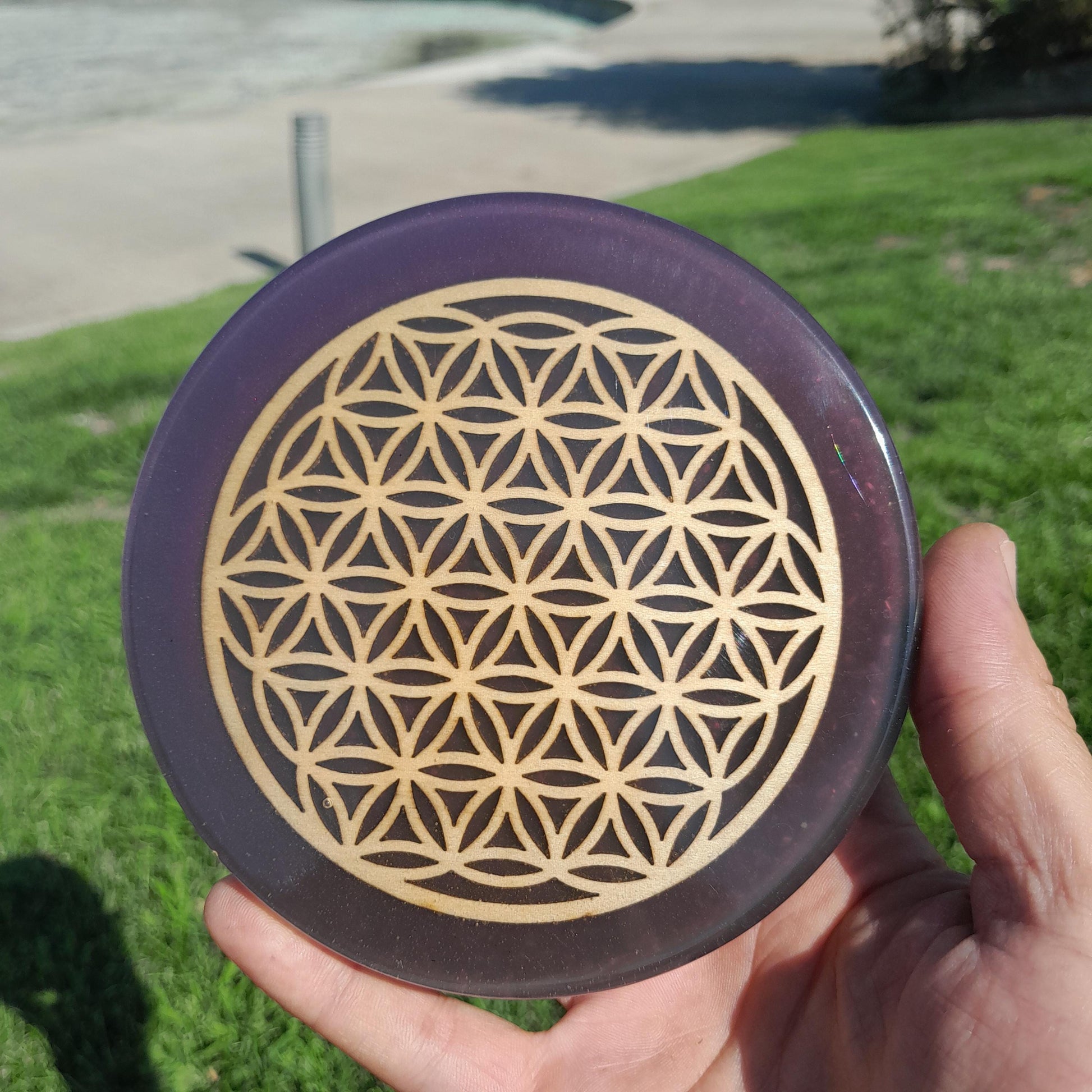 Placa de Carga de Orgón Flor de la Vida Violeta- Generador Energía para Alimentos y Bebidas- Orgone Generator
