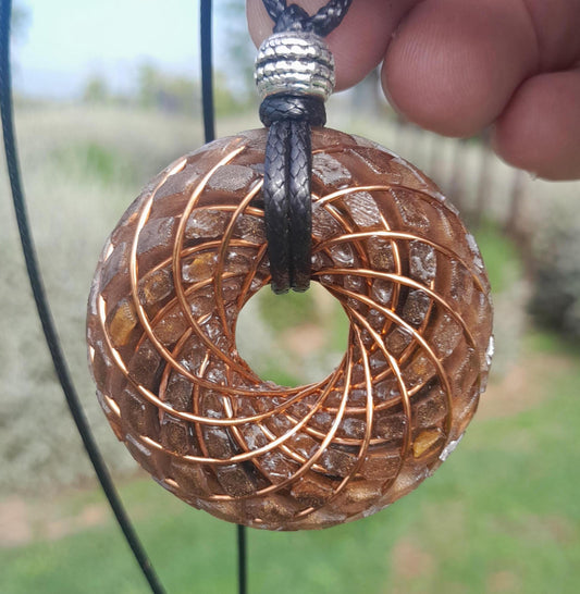 Bobina Torus Rodin con Ojo de Tigre y Shungita- 50mm- Generador de Ondas de Vórtice