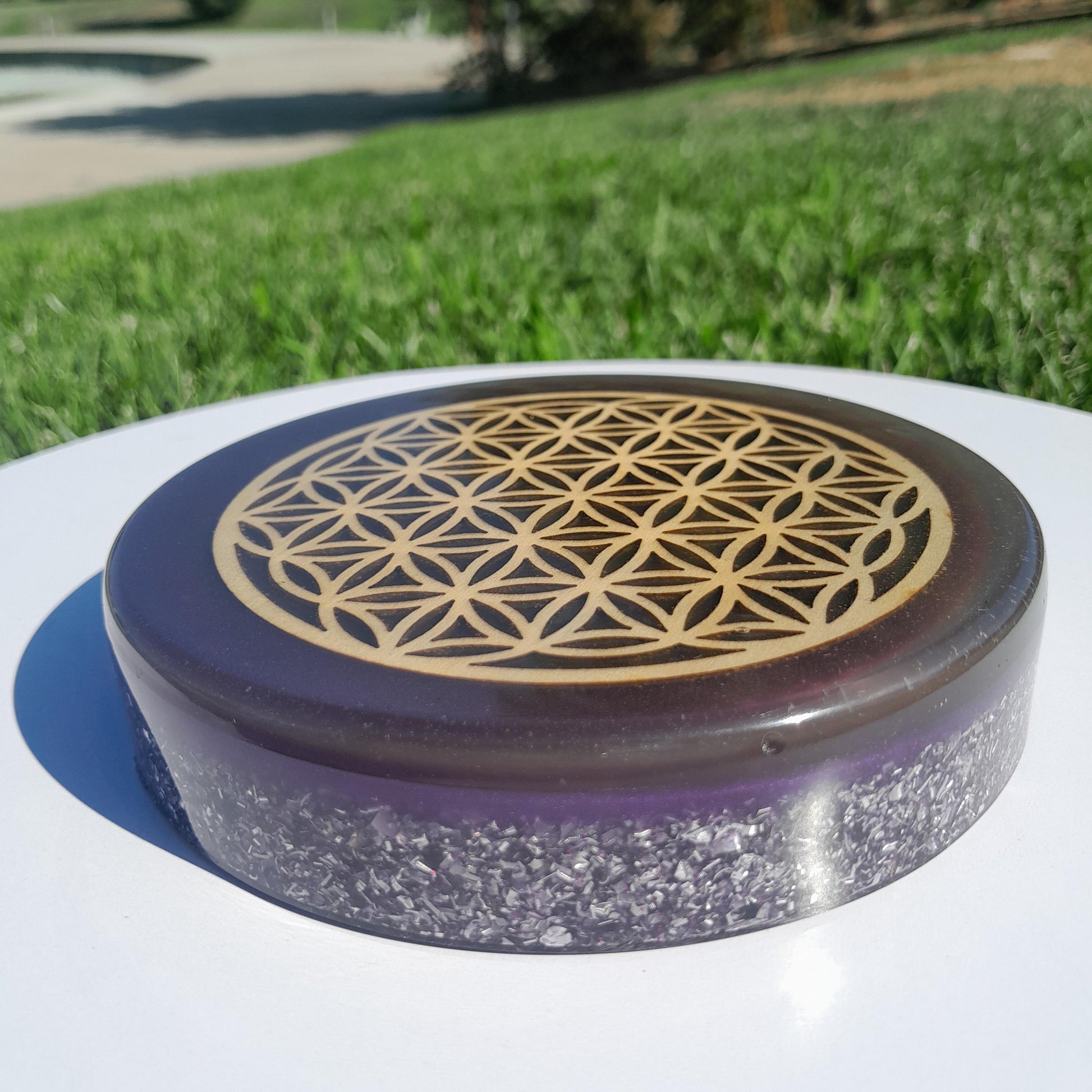 Placa de Carga de Orgón Flor de la Vida Violeta- Generador Energía para Alimentos y Bebidas- Orgone Generator
