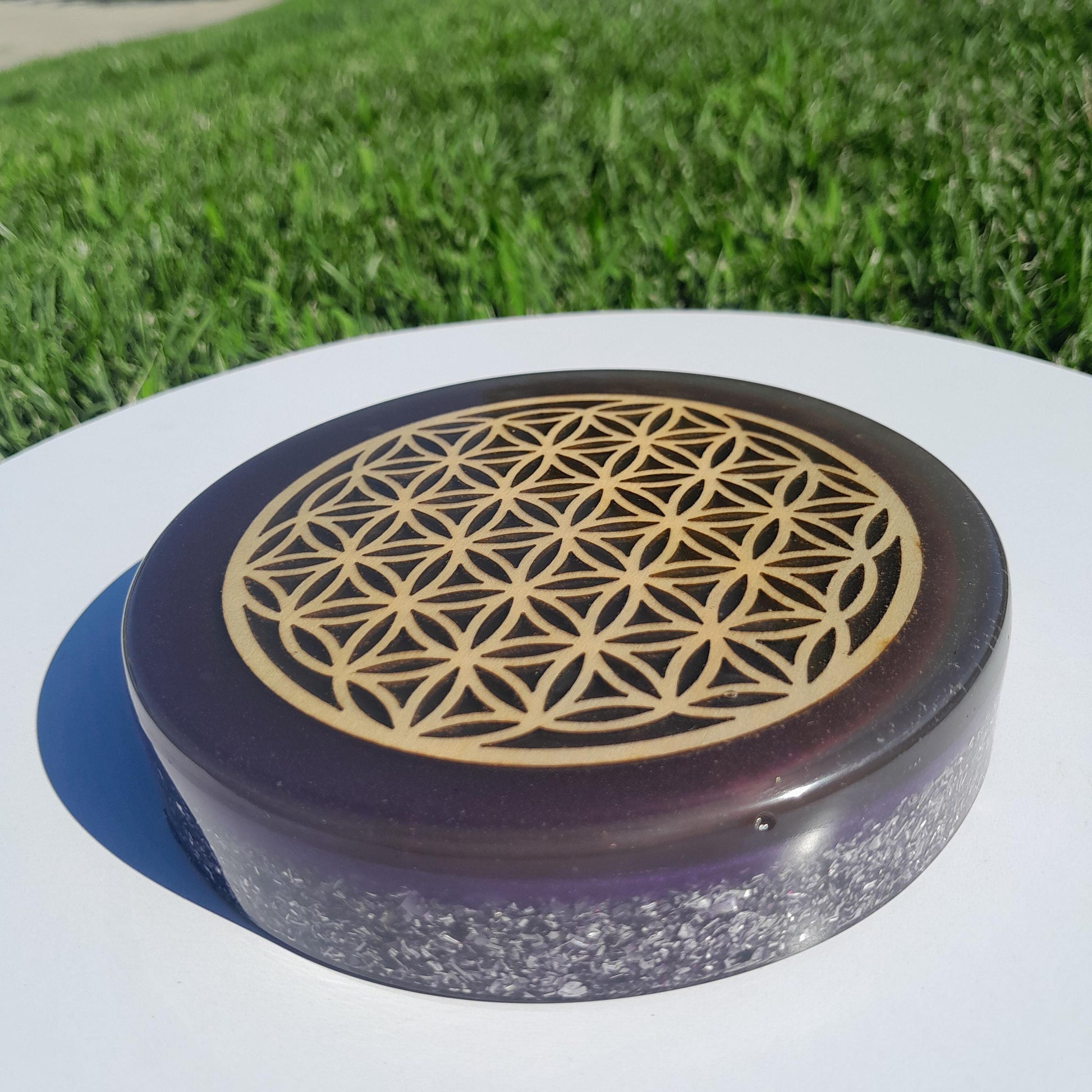 Placa de Carga de Orgón Flor de la Vida Violeta- Generador Energía para Alimentos y Bebidas- Orgone Generator