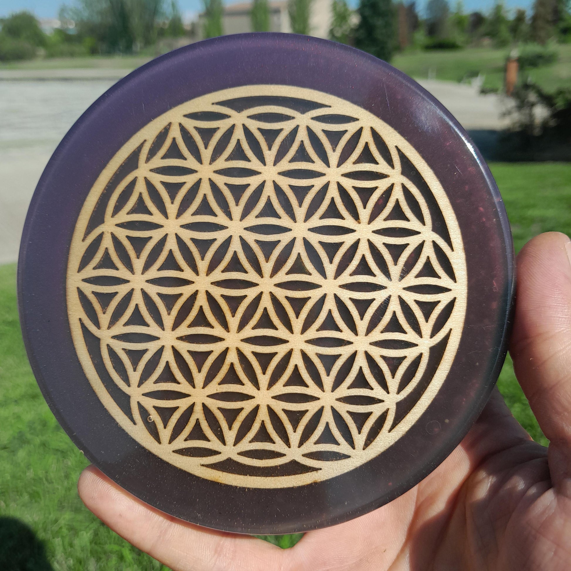 Placa de Carga de Orgón Flor de la Vida Violeta- Generador Energía para Alimentos y Bebidas- Orgone Generator