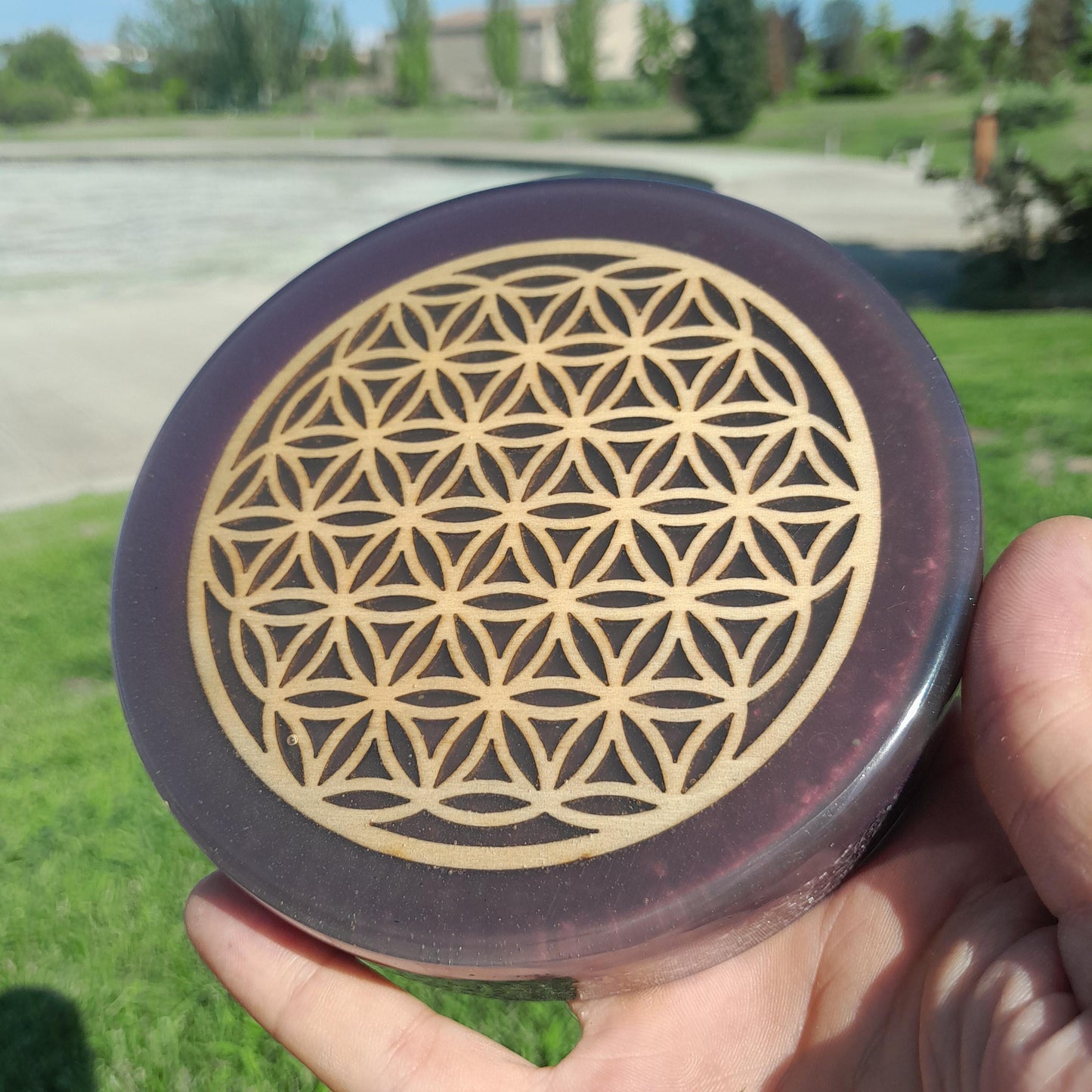 Placa de Carga de Orgón Flor de la Vida Violeta- Generador Energía para Alimentos y Bebidas- Orgone Generator