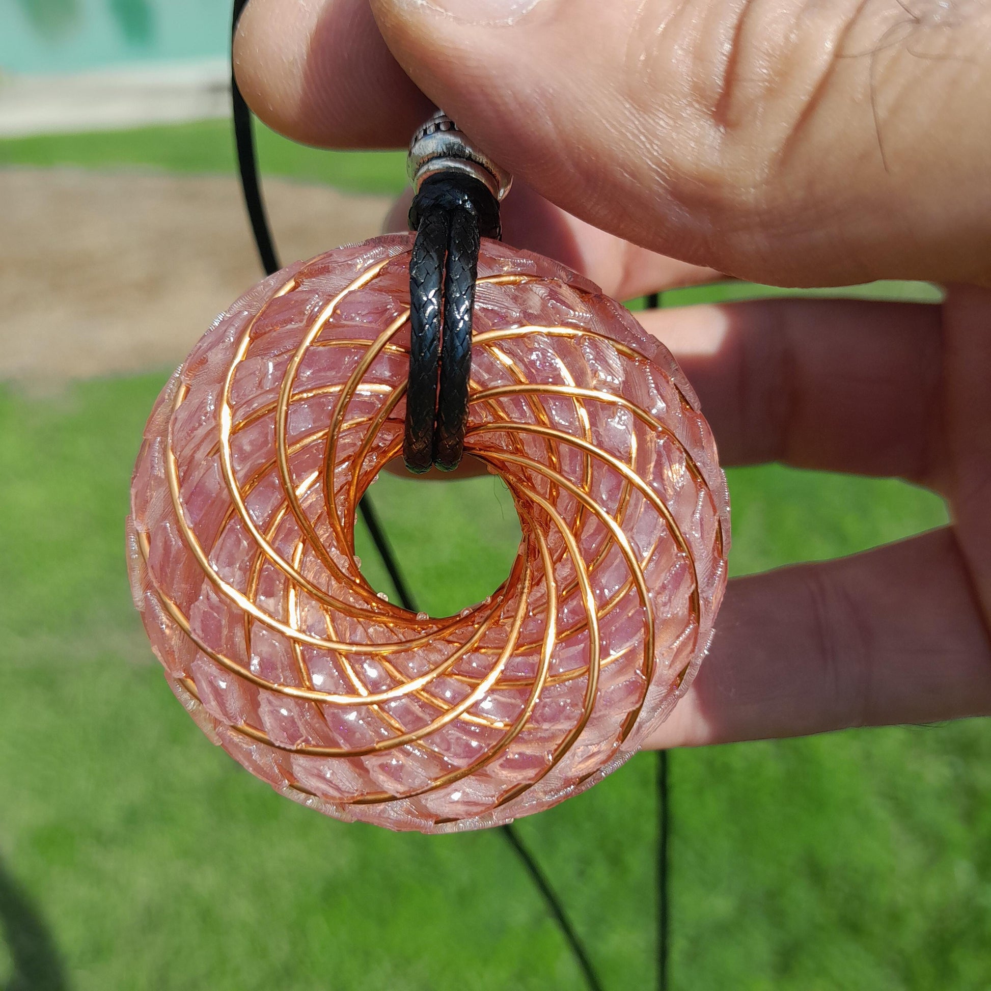 Bobina Torus Rodin con Cuarzo Rosa- 50mm- Generador de Ondas de Vórtice