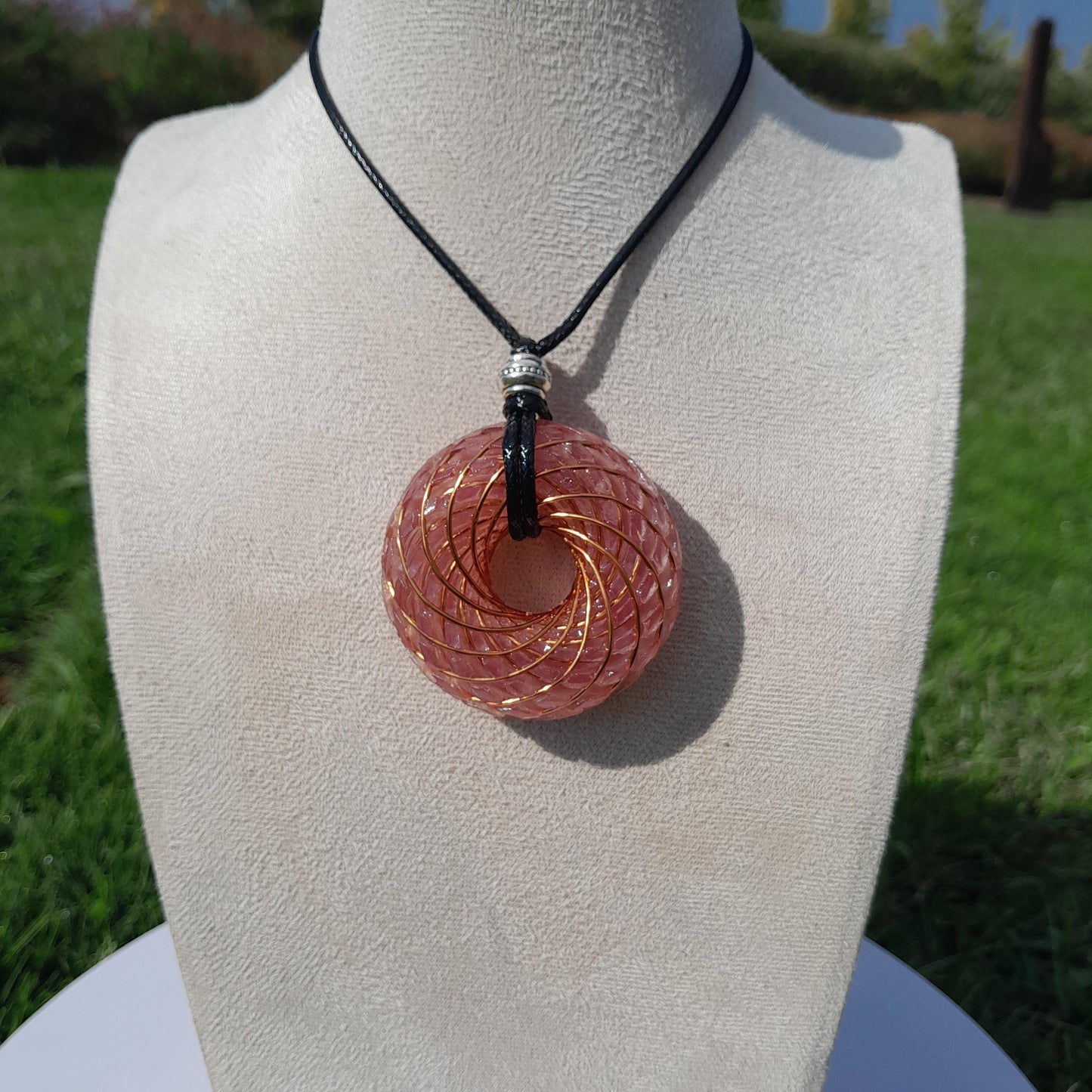 Bobina Torus Rodin con Cuarzo Rosa- 50mm- Generador de Ondas de Vórtice