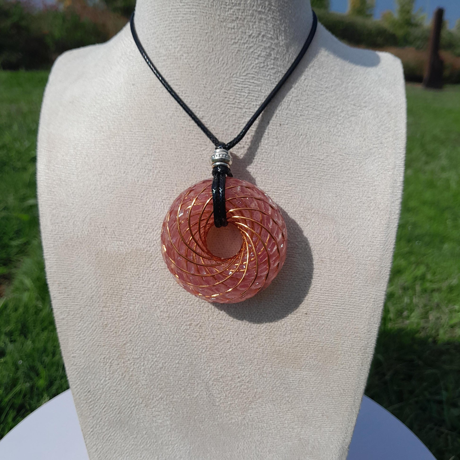 Bobina Torus Rodin con Cuarzo Rosa- 50mm- Generador de Ondas de Vórtice