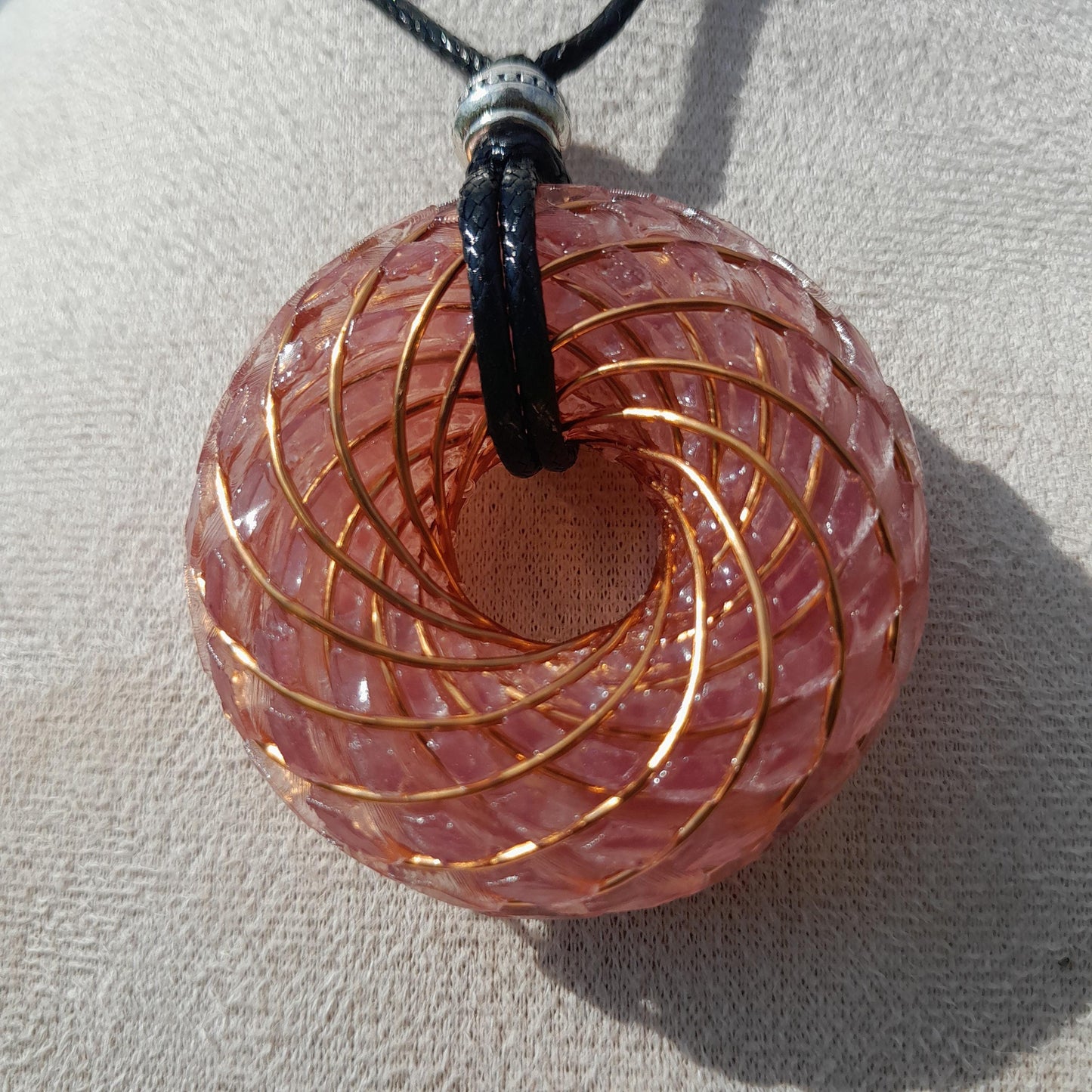 Bobina Torus Rodin con Cuarzo Rosa- 50mm- Generador de Ondas de Vórtice