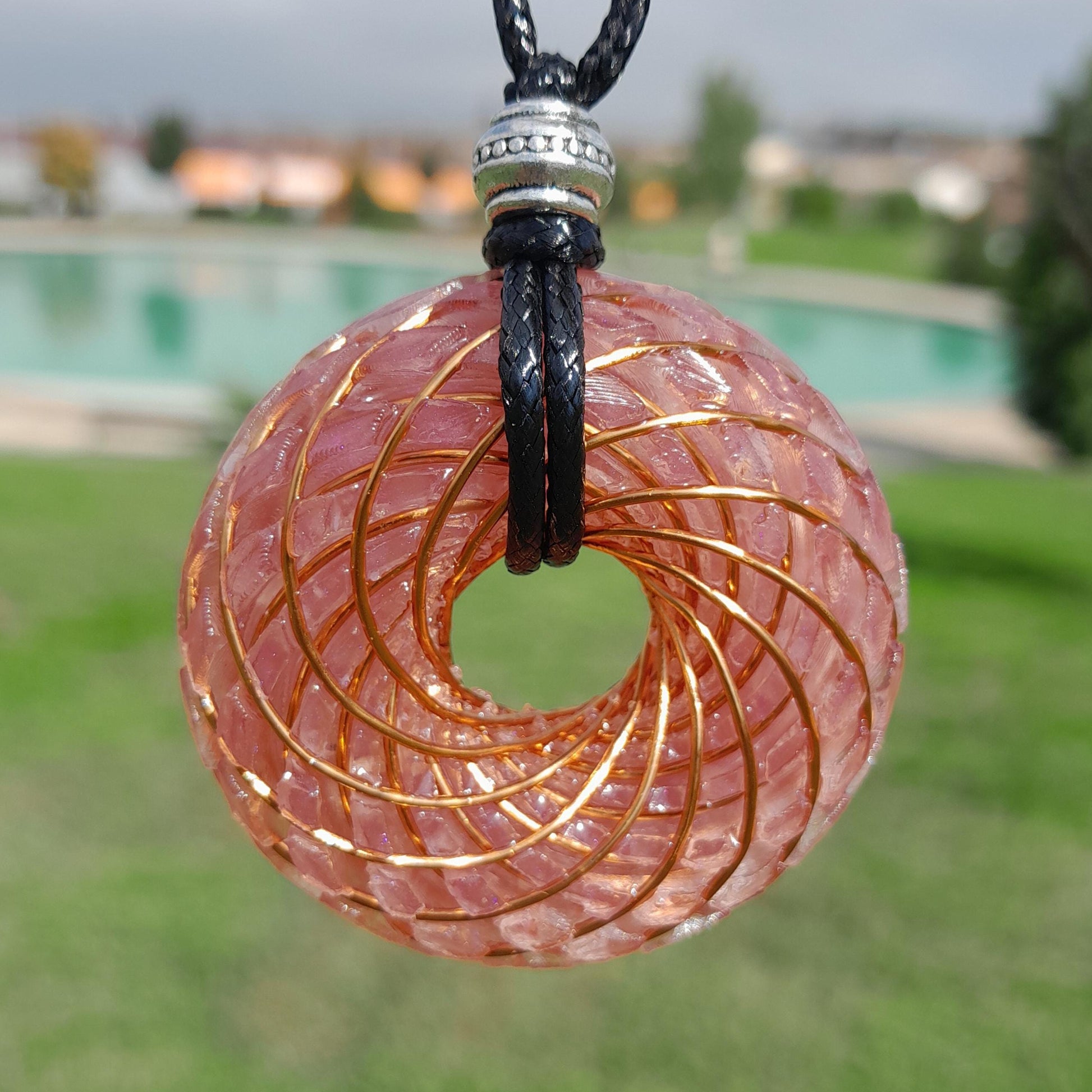 Bobina Torus Rodin con Cuarzo Rosa- 50mm- Generador de Ondas de Vórtice