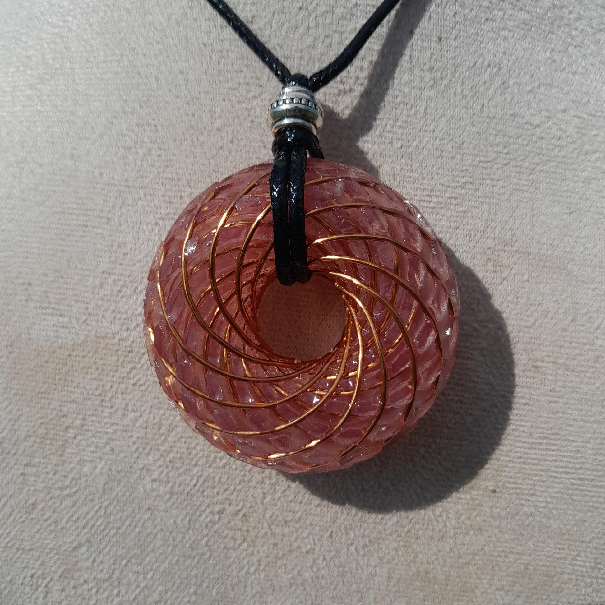 Bobina Torus Rodin con Cuarzo Rosa- 50mm- Generador de Ondas de Vórtice